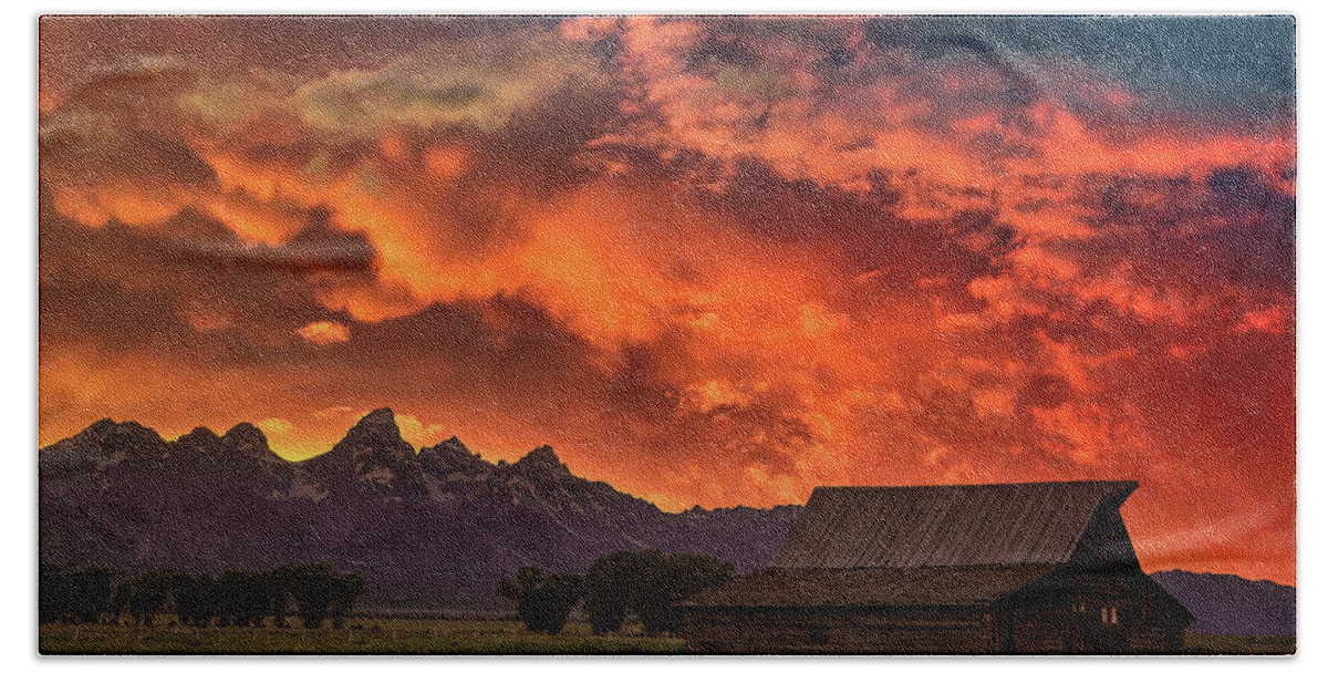 Tetons Beach Towel featuring the photograph Grand Sunset in the Tetons by Jon Glaser