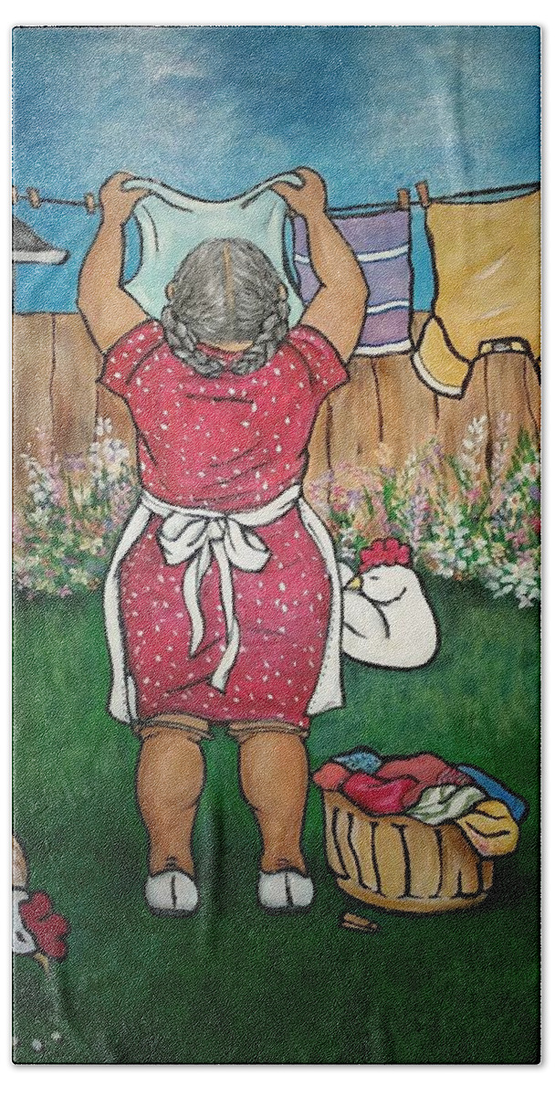 African American Woman Beach Sheet featuring the painting Grandma Helen by Jenny Pickens