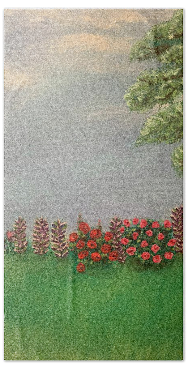 Oil Beach Towel featuring the painting Grandmas Garden by Lisa White