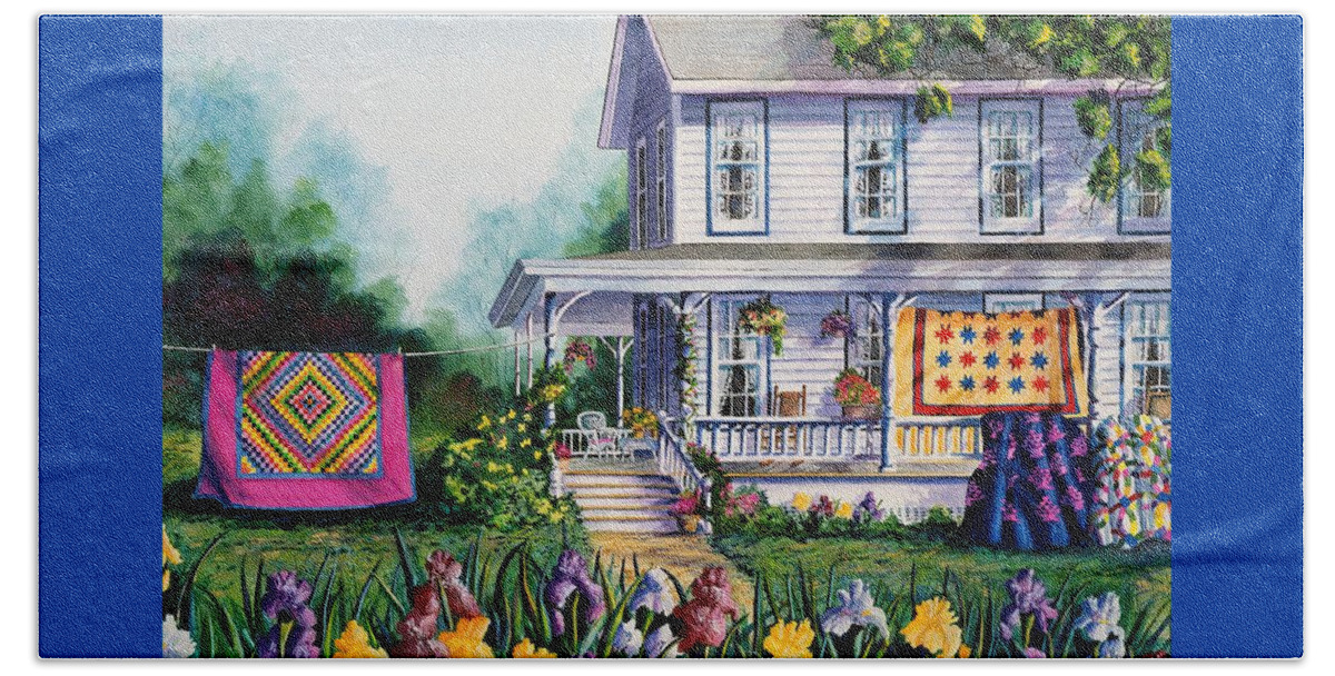 Farm House Beach Towel featuring the painting Grandma's Treasures by Diane Phalen