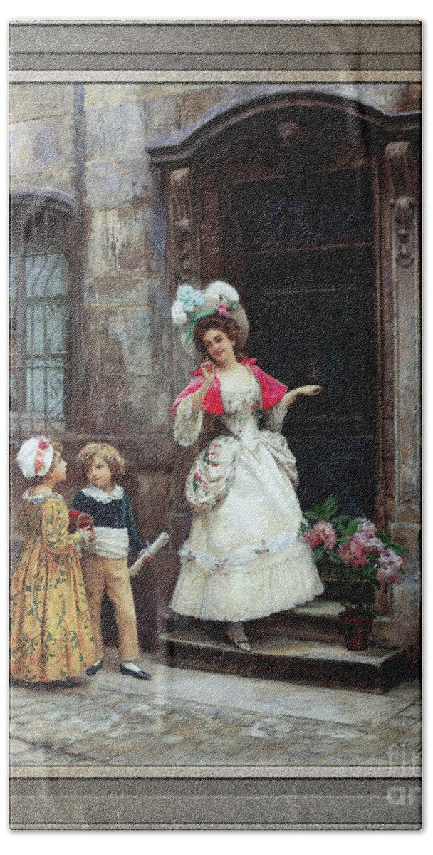 Grandmother’s Birthday Beach Towel featuring the painting Grandmothers Birthday by Jules Girardet Remastered Xzendor7 Fine Art Classical Reproductions by Rolando Burbon
