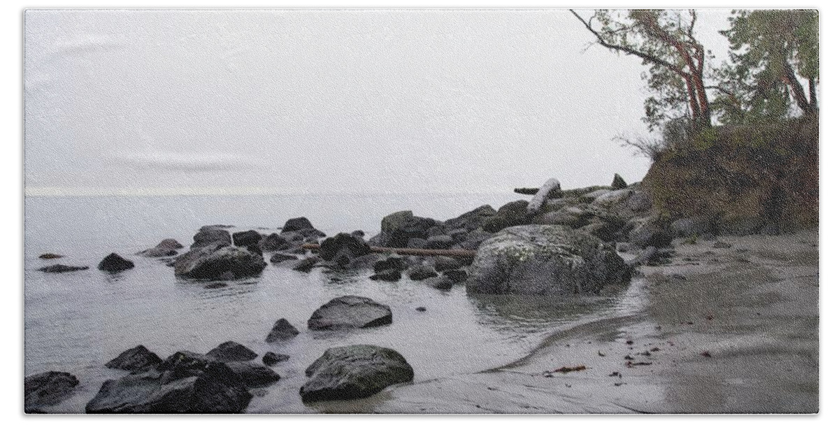 Landscape Beach Towel featuring the photograph Gray Day Beach Scene by Allan Van Gasbeck