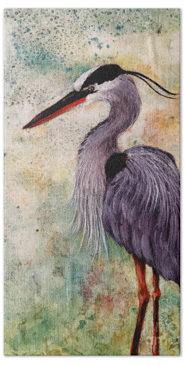 Wildlife Beach Towel featuring the painting Great Blue Heron by Zan Savage