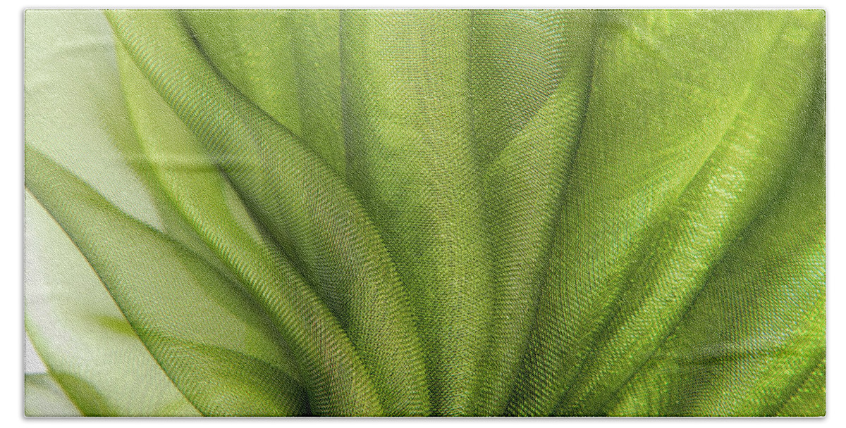 Organza Beach Towel featuring the photograph Green Abstract Wavy Organza Fabric by Severija Kirilovaite
