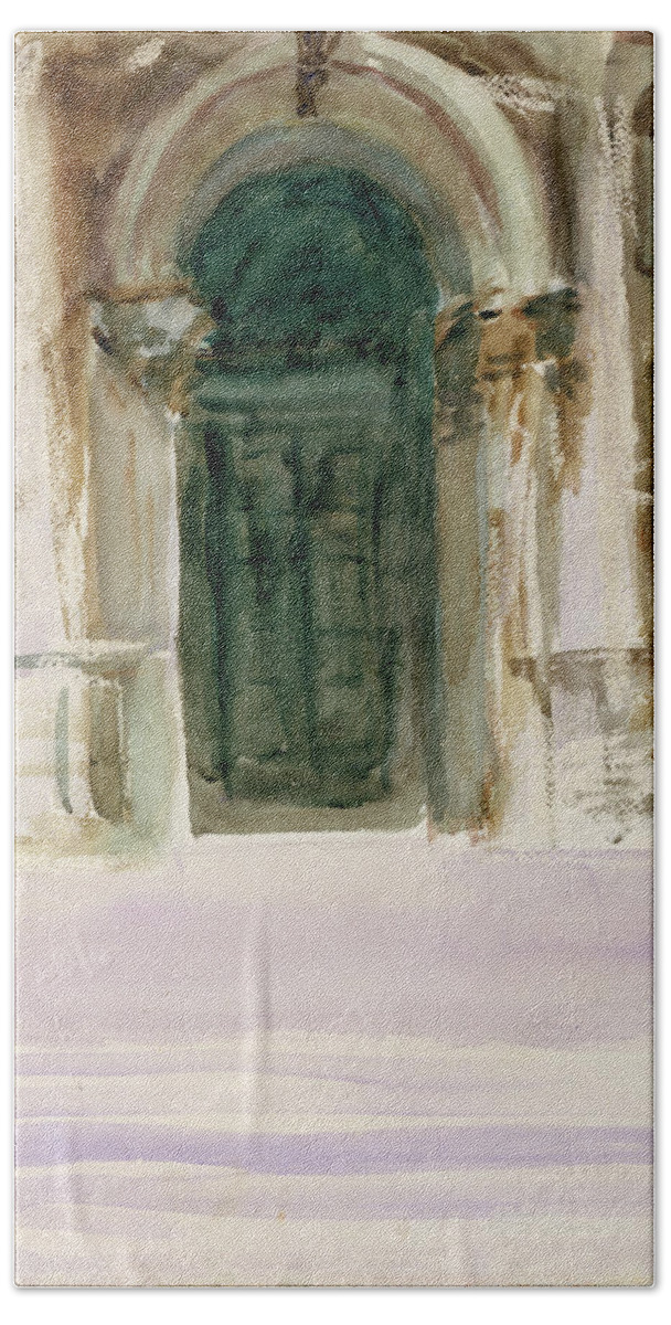 American Painters Beach Towel featuring the drawing Green Door, Santa Maria della Salute, circa 1904 by John Singer Sargent