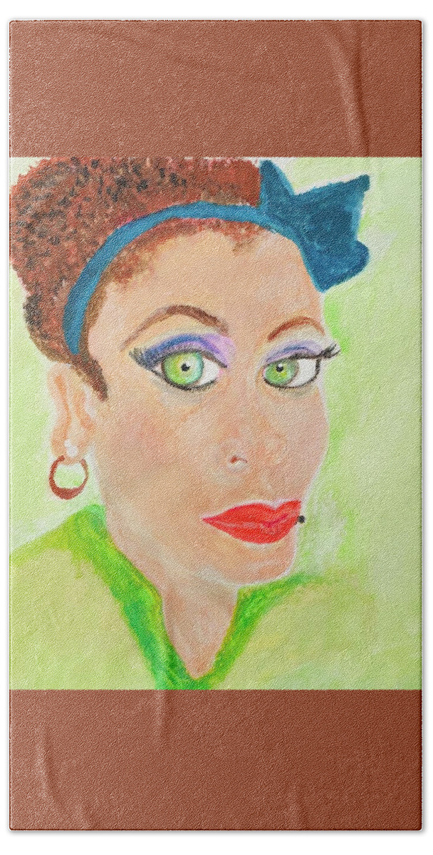 Goddess Beach Towel featuring the painting Green Eyed Lady by Melody Fowler