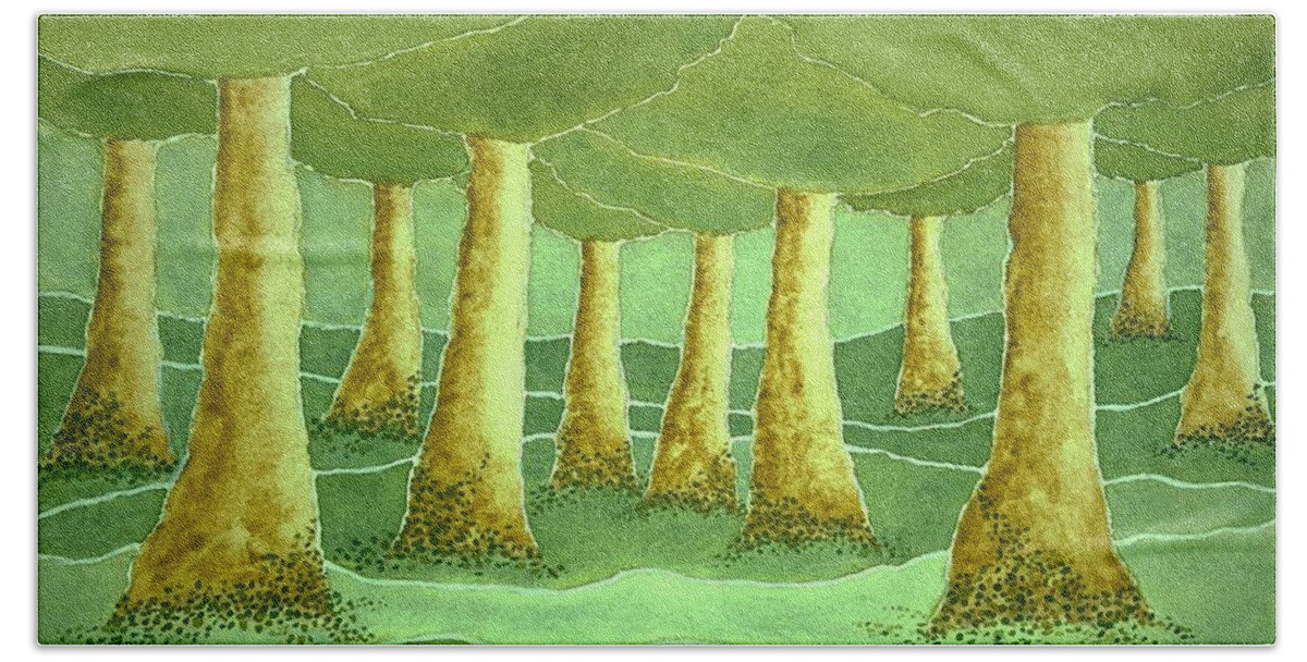 Watercolor Beach Towel featuring the painting Green Grove by John Klobucher