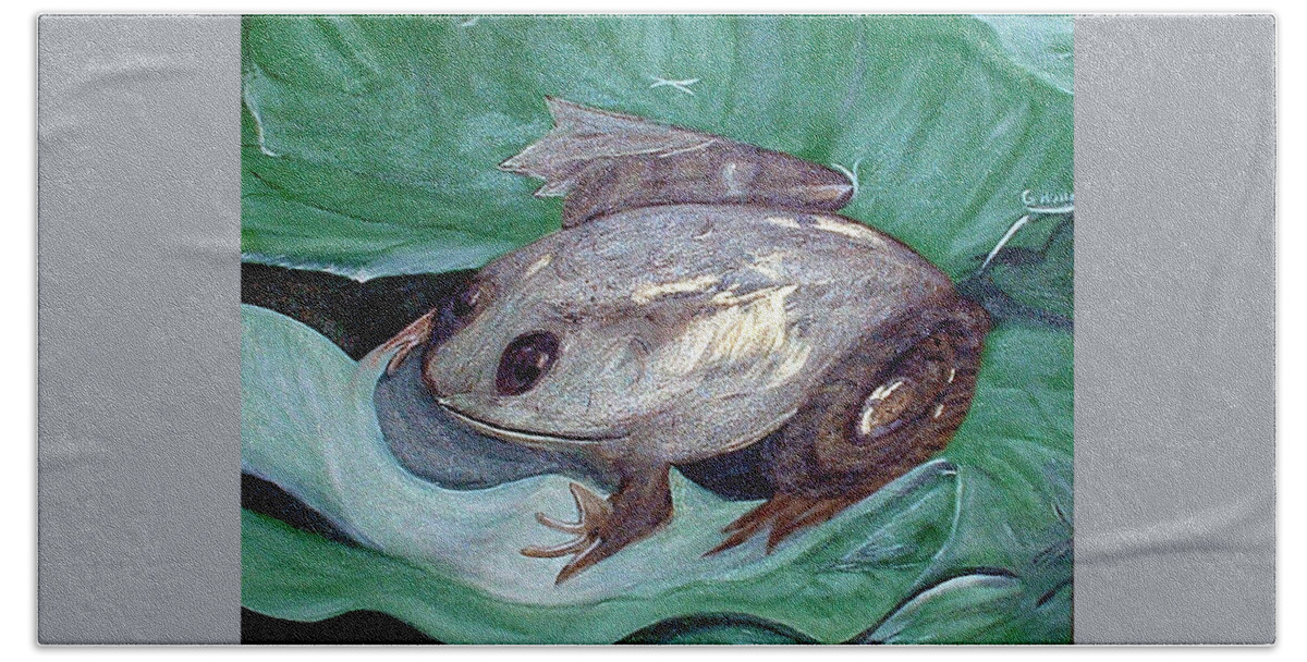 Frog Beach Towel featuring the painting Grenouille by Genevieve Holland
