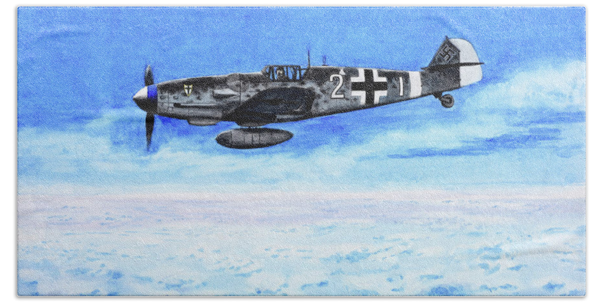 Luftwaffe Beach Towel featuring the painting Grey in Blue by Oleg Konin