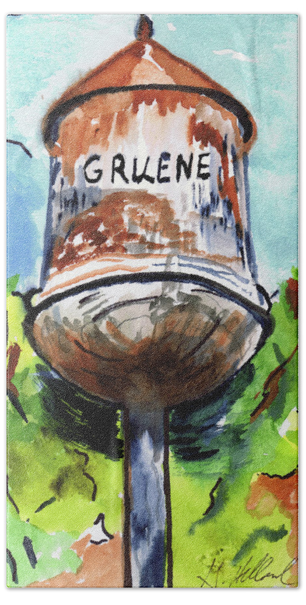 Water Tower Beach Towel featuring the painting Gruene Tower by Genevieve Holland