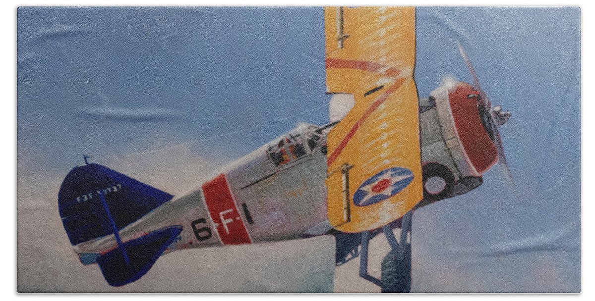Aviation Beach Towel featuring the painting Grumman F3F by Douglas Castleman