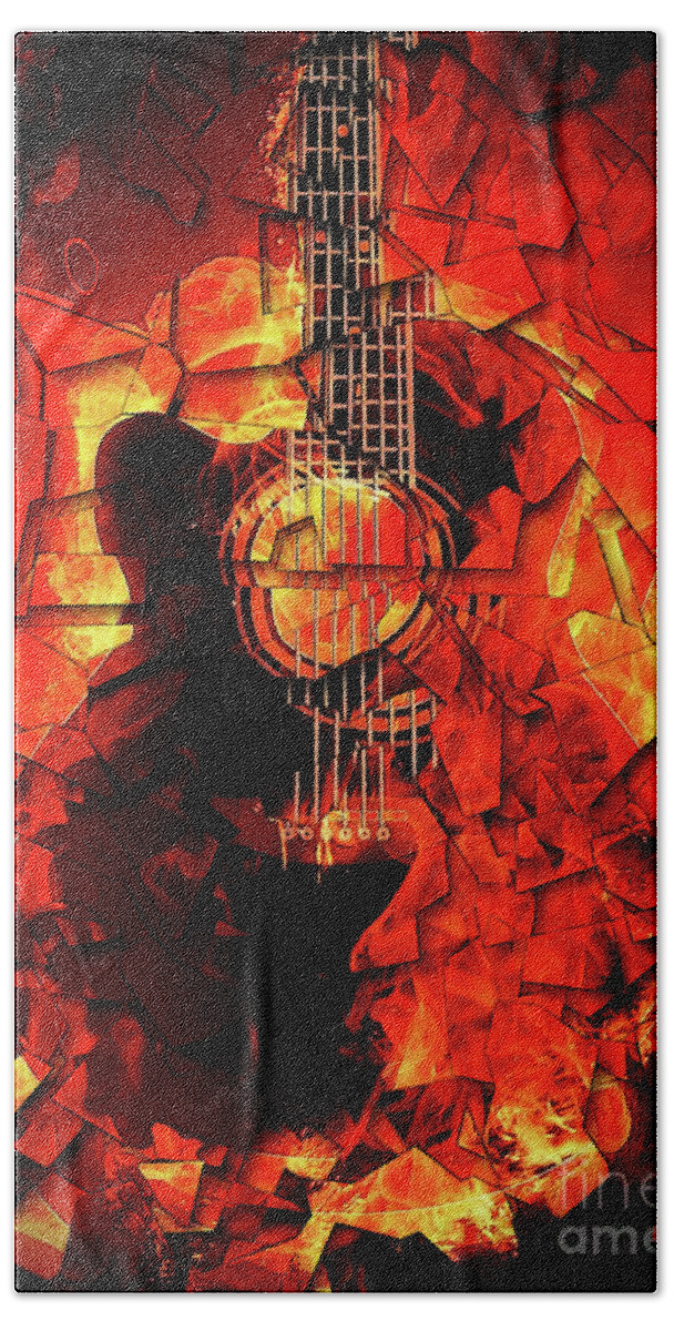 Guitar Beach Towel featuring the digital art Guitar On Fire by Phil Perkins
