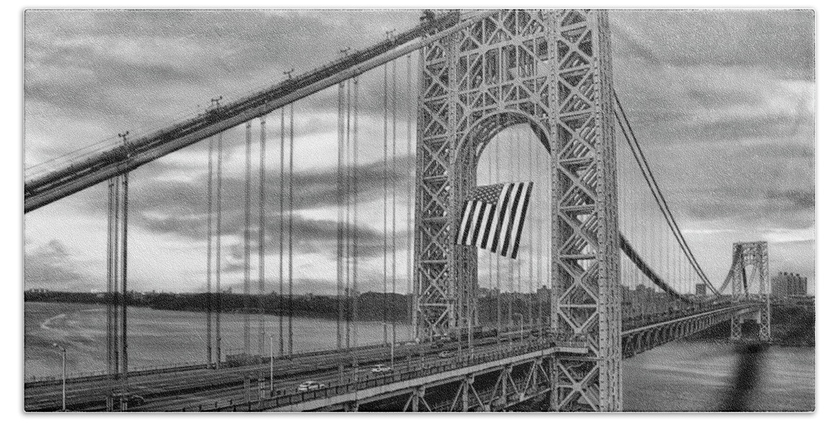 George Washington Bridge Beach Towel featuring the photograph GWB Bridge NY BW by Susan Candelario