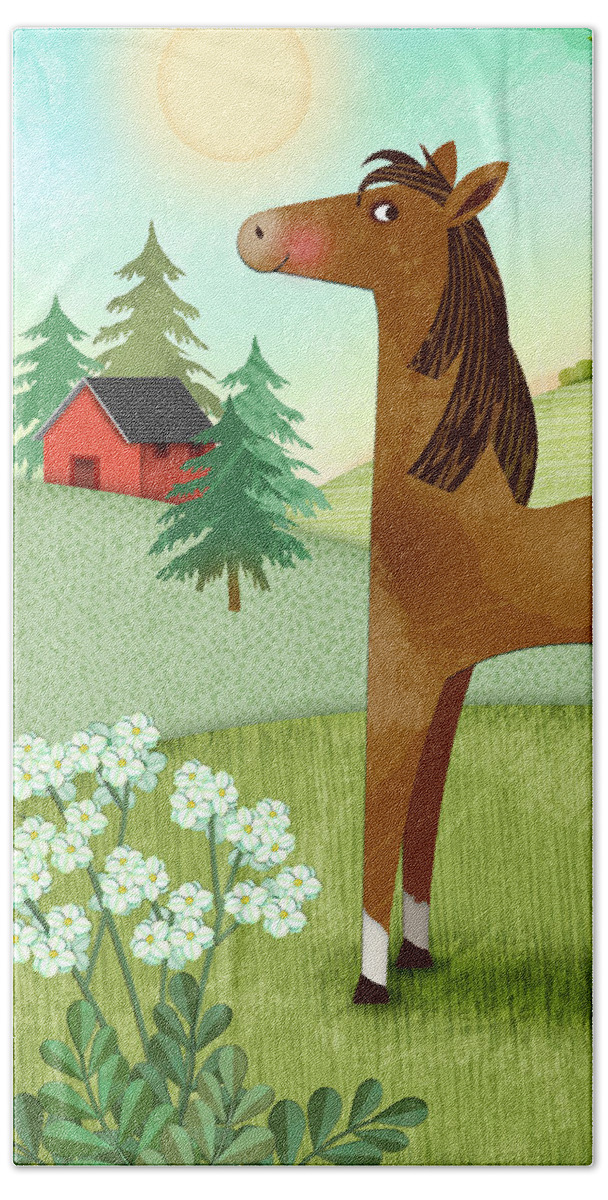 Letter H Beach Towel featuring the digital art H is for Henry the Horse by Valerie Drake Lesiak
