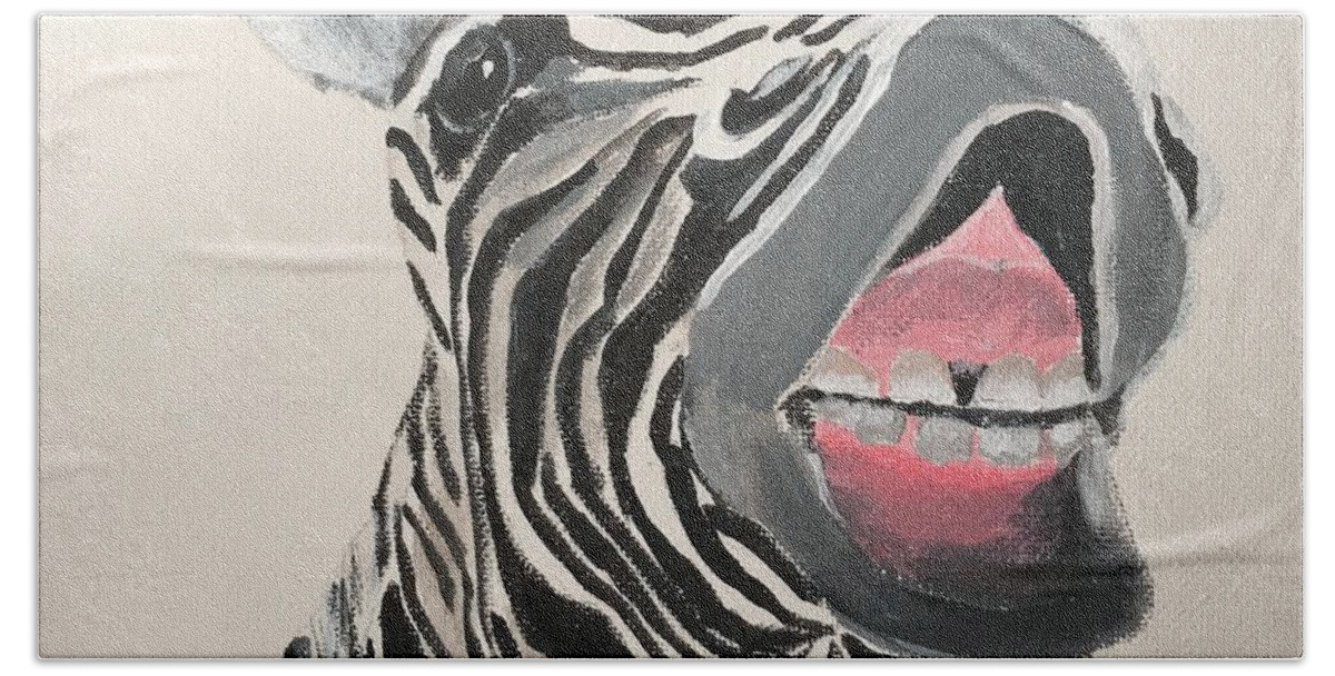Pets Beach Towel featuring the painting Ha Ha Zebra by Kathie Camara
