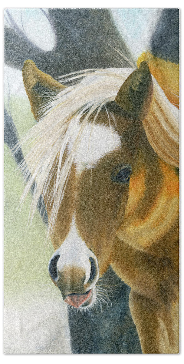Cute Foal Beach Towel featuring the painting Hair-Do by Shannon Hastings