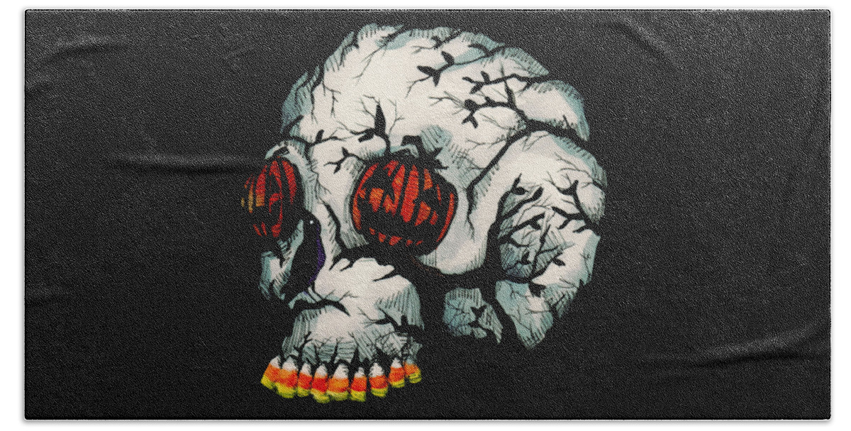 Skull Beach Towel featuring the drawing Halloween Skull by Ludwig Van Bacon