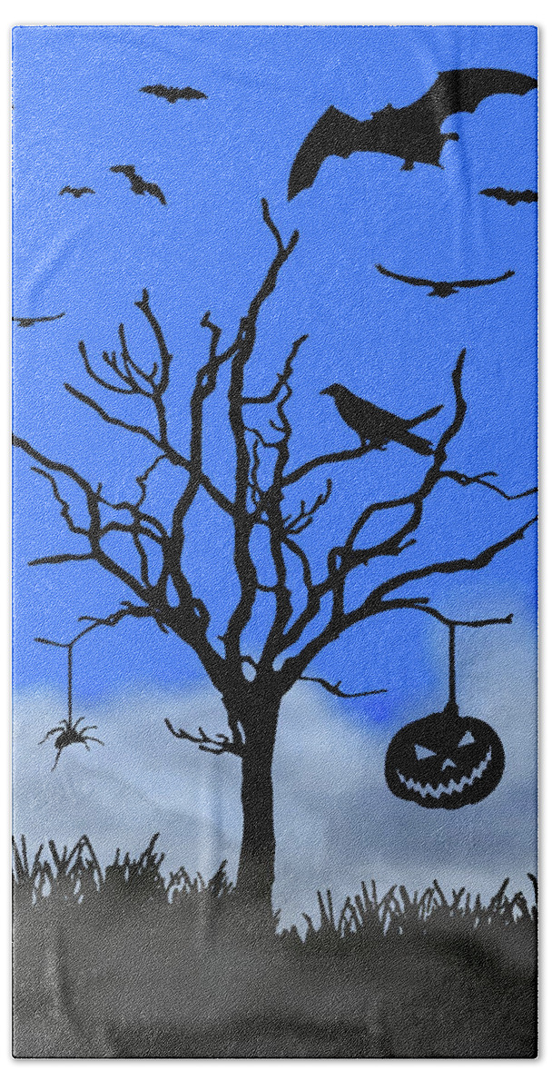 Halloween Beach Towel featuring the digital art Halloween Tree Blue Pane 2 by David Dehner
