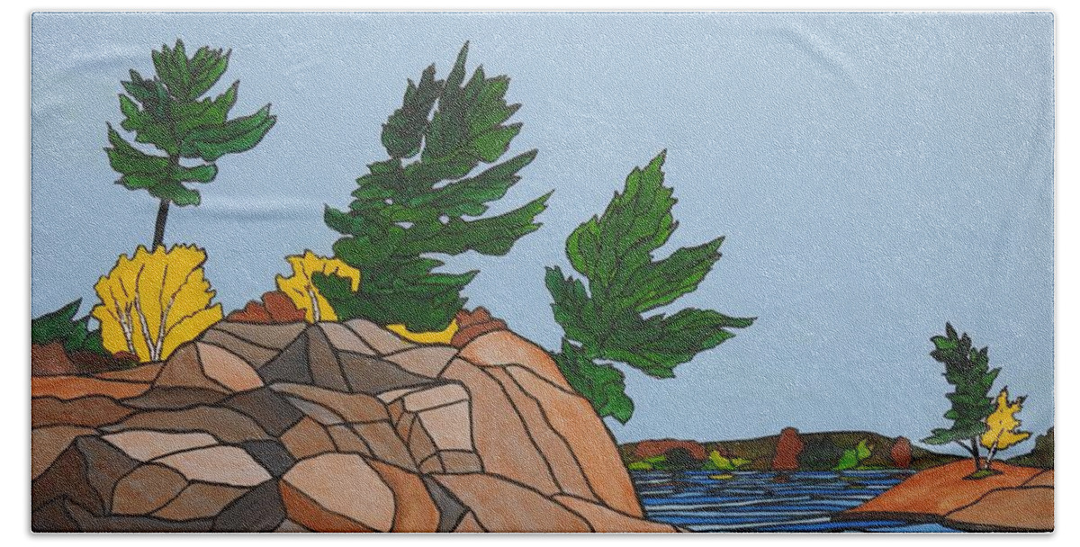 Landscape Beach Towel featuring the painting Hanging on by Petra Burgmann