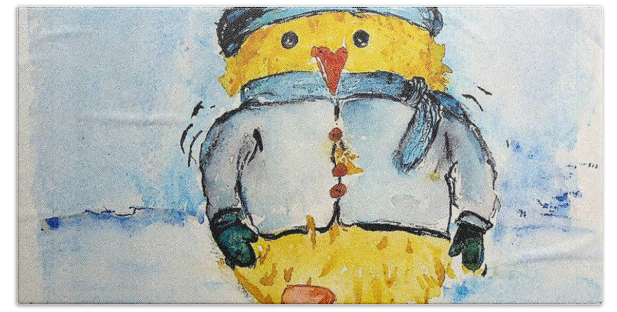 Happy Beach Towel featuring the painting Happy Duckie Winter 2 by Valerie Shaffer