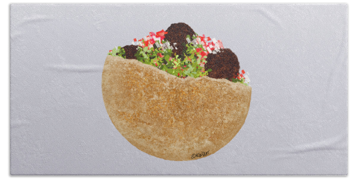Falafel Beach Towel featuring the digital art Happy Falafel Sandwich by Kim Niles