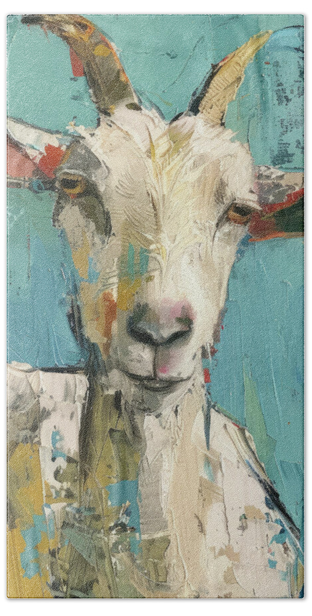 Goat Beach Towel featuring the painting Happy Hank by Tina LeCour