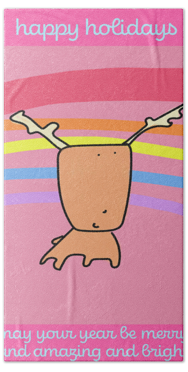 Holiday Beach Towel featuring the digital art Happy Holidays Reindeer Rainbow by Ashley Rice