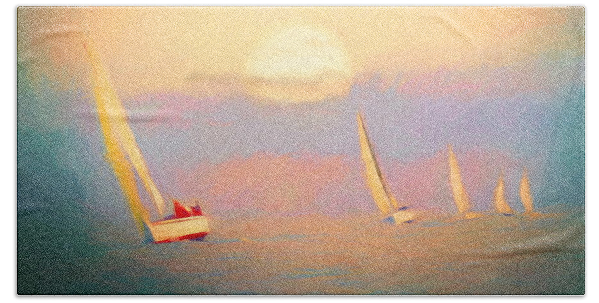 Sailboats Beach Towel featuring the digital art Harbor Bound by Susan Hope Finley