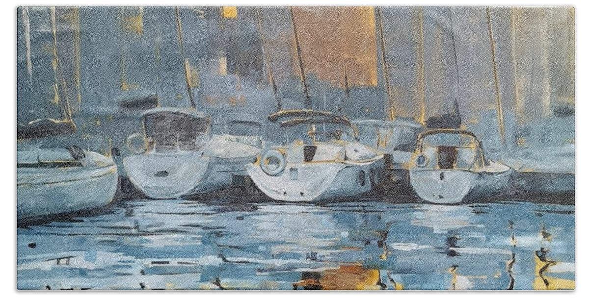 Harbour Beach Towel featuring the painting Harbour by Sheila Romard