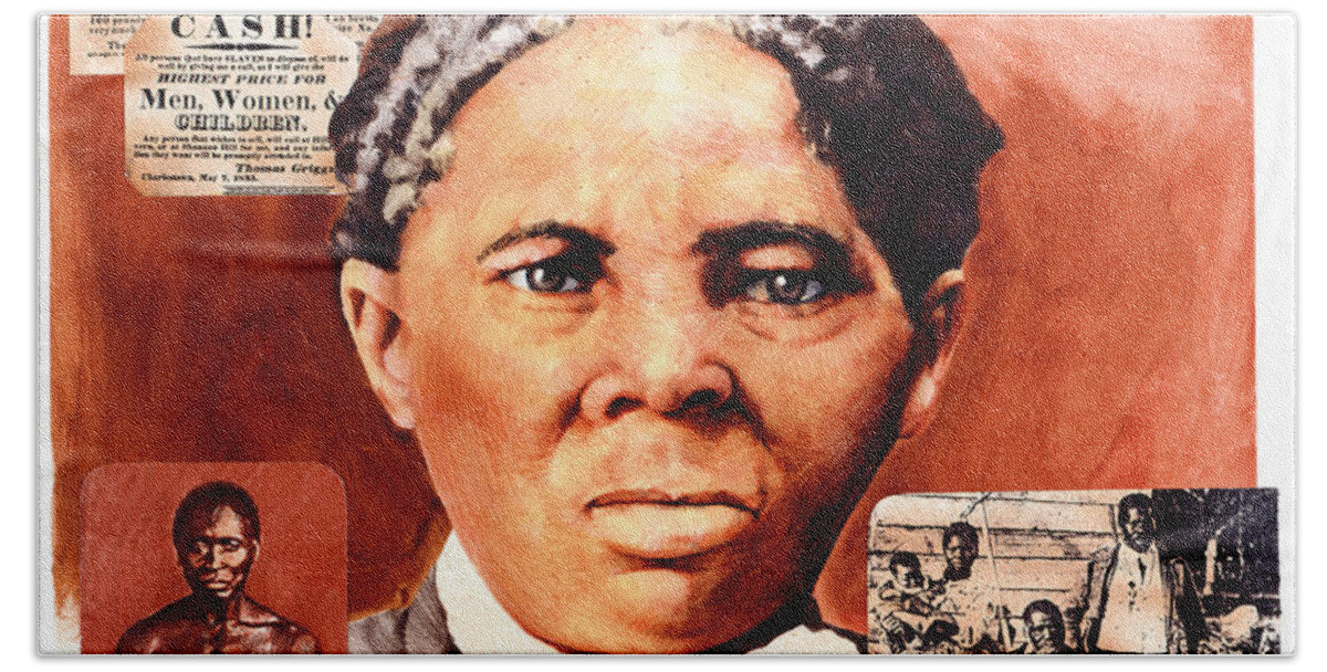 Chris Calle Beach Towel featuring the painting Harriet Tubman by Chris Calle