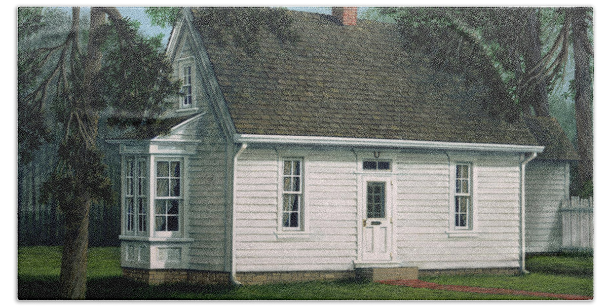 Architectural Landscape Beach Towel featuring the painting Harry Truman's Birthplace by George Lightfoot