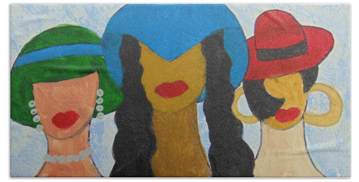 Women Beach Towel featuring the painting Hats by Saundra Johnson