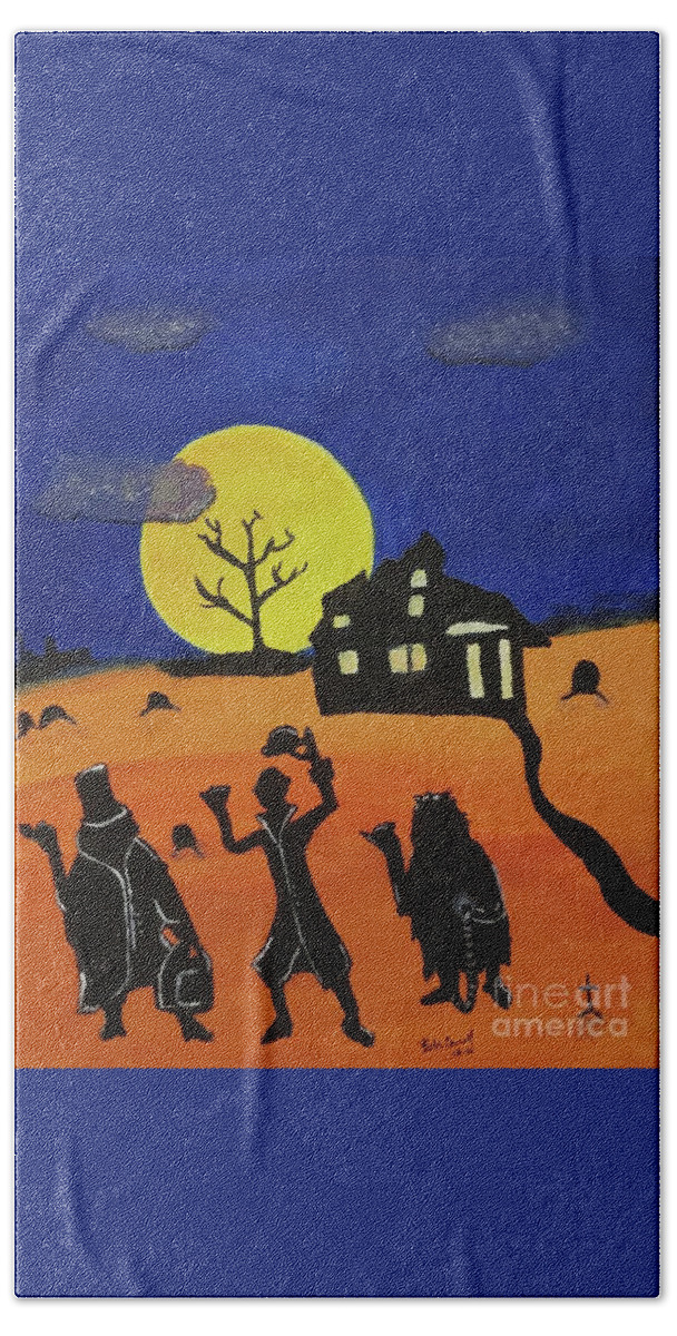 Spooky Beach Towel featuring the painting Haunted Yard by Beth Cornell