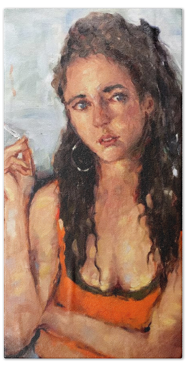 Portrait Beach Towel featuring the painting Heartbreaker by Ashlee Trcka
