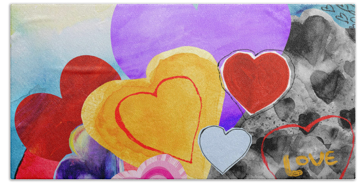 Heart Beach Towel featuring the mixed media Hearts by Stella Levi