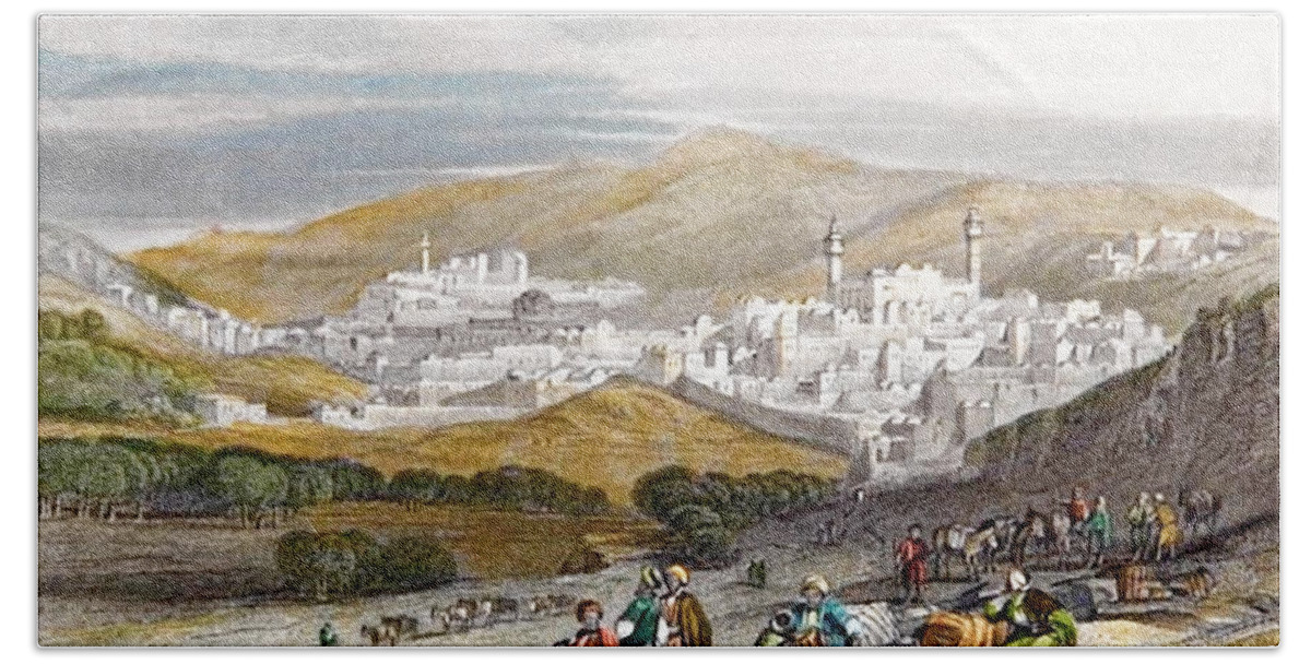 Hebron Beach Towel featuring the photograph Hebron City in 1835 by Munir Alawi