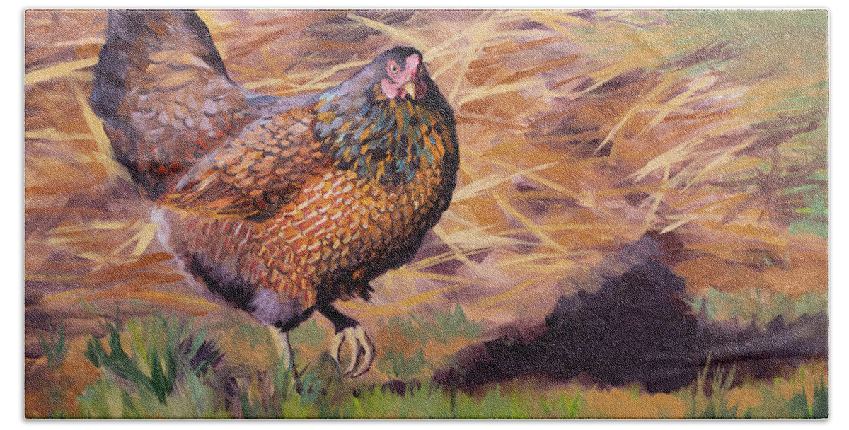 Chicken Beach Towel featuring the painting Hen by the Compost Pile by Jordan Henderson