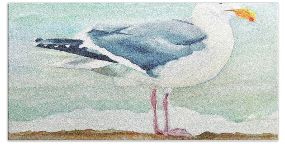 Seagull Beach Towel featuring the painting Herring Seagull by Patty Kay Hall