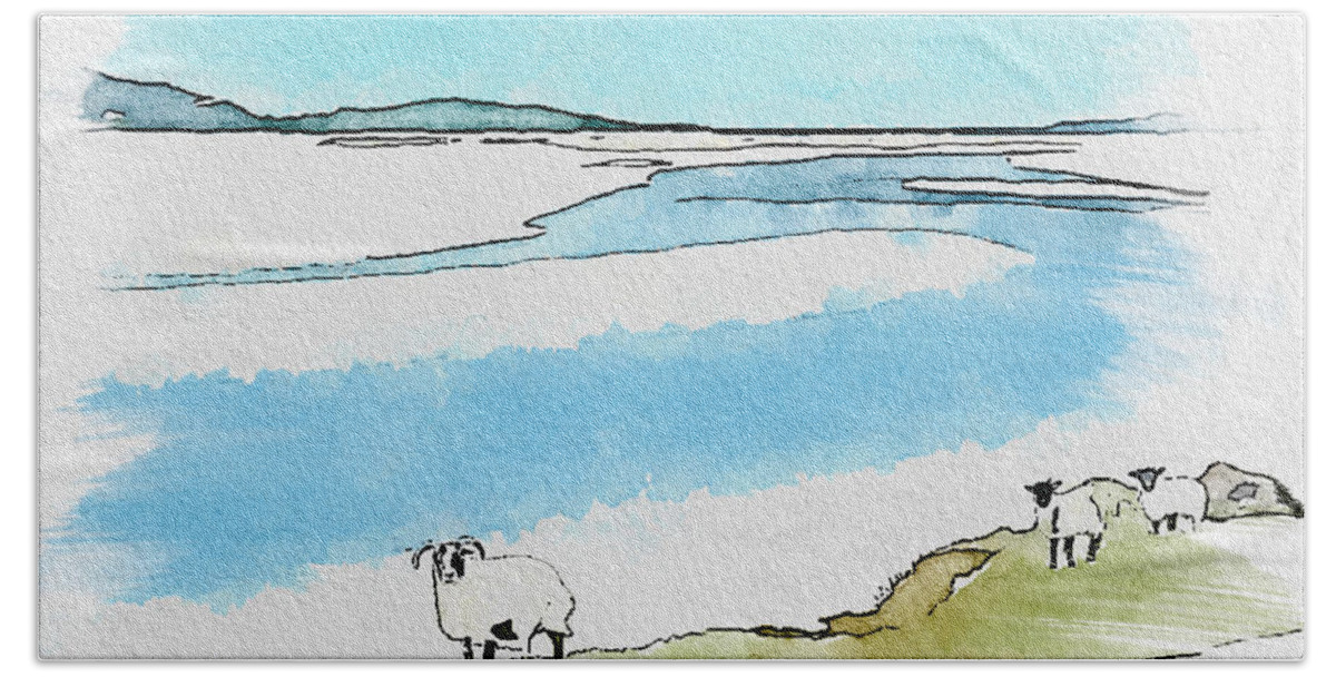 Scottish Beach Towel featuring the digital art Highland Sheep by John Mckenzie