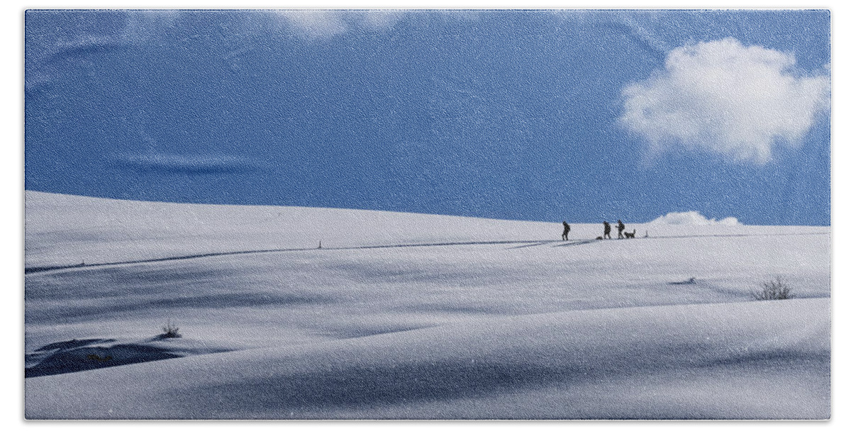 Italy Beach Towel featuring the photograph Hikers On Snow by Alberto Zanoni