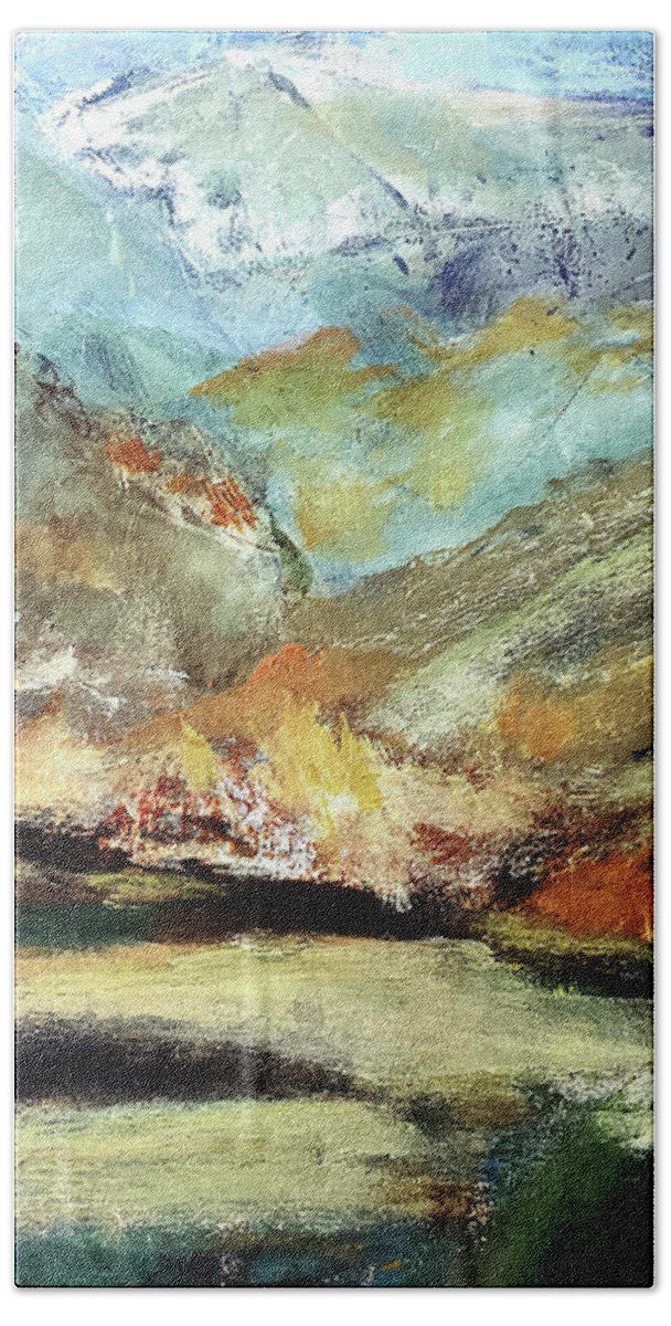 Award Winning Beach Towel featuring the painting Hints of Fall in the Mountains by Sharon Williams Eng