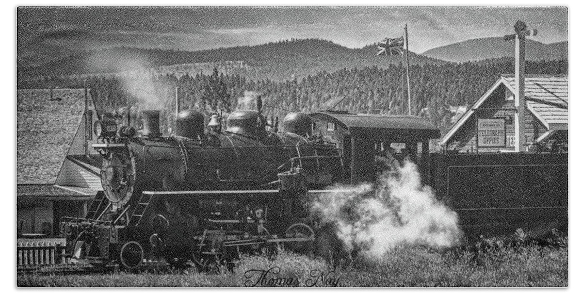  Fort Steele Beach Towel featuring the photograph Historic Train by Thomas Nay