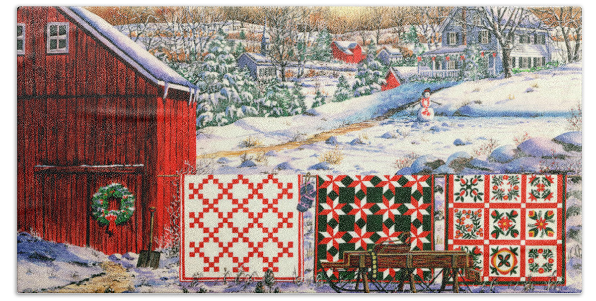 Red Barn Beach Towel featuring the painting Holiday Airing by Diane Phalen