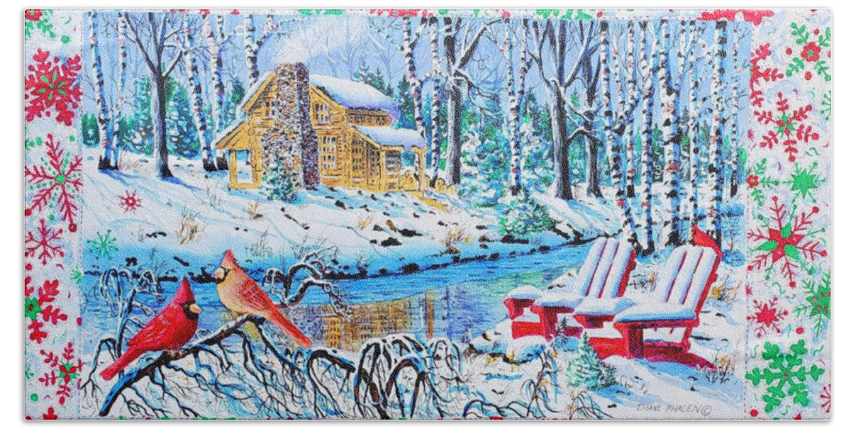 Cardinals Beach Towel featuring the painting Holiday Cheer by Diane Phalen