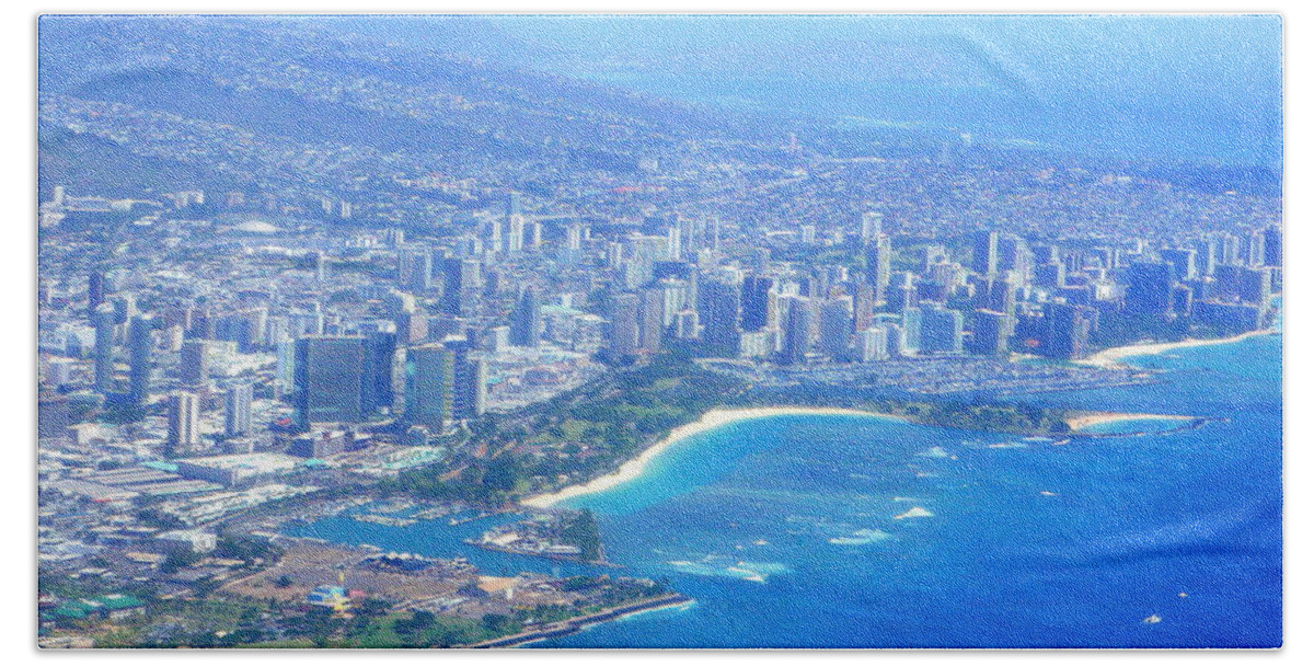 Honolulu Beach Towel featuring the photograph Honolulu and Waikiki from the Air by Mary Deal