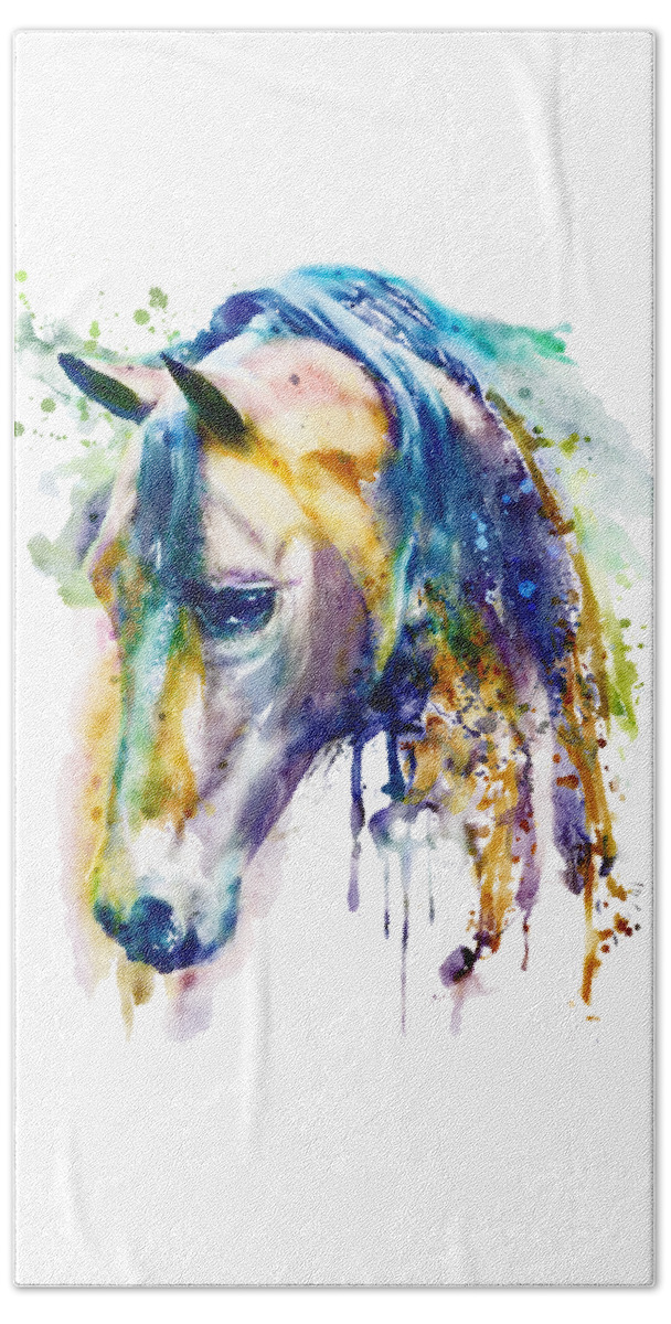 Horse Head Beach Towel featuring the painting Horse Head watercolor by Marian Voicu