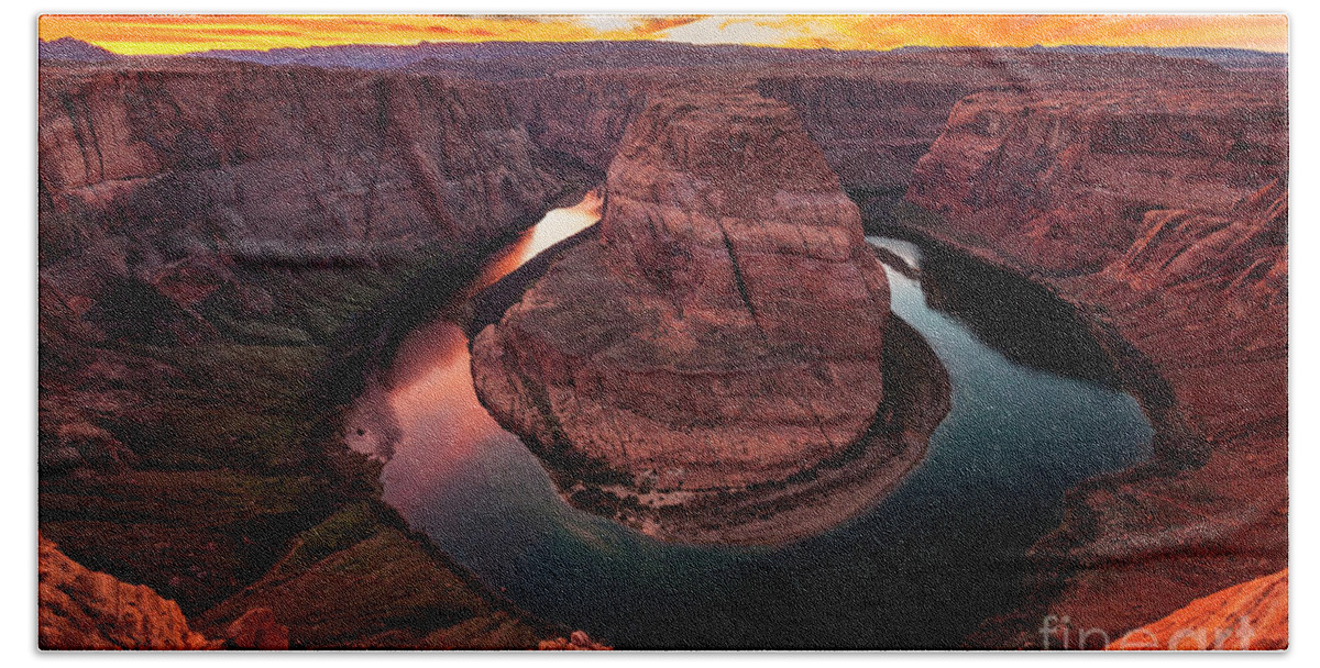 Arizona Beach Towel featuring the photograph Horseshoe Bend and Colorado River in Page, Arizona by FeelingVegas Wall Art and Prints