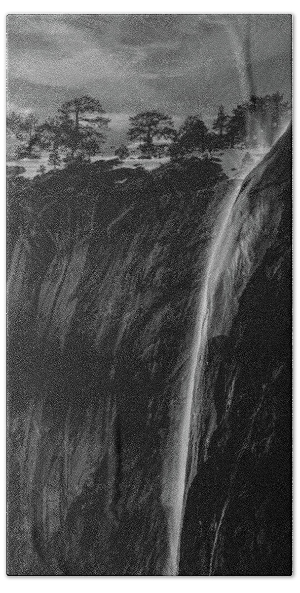 Horsetail Falls Beach Towel featuring the photograph Horsetail Falls in Monochrome - Yosemite by Amazing Action Photo Video