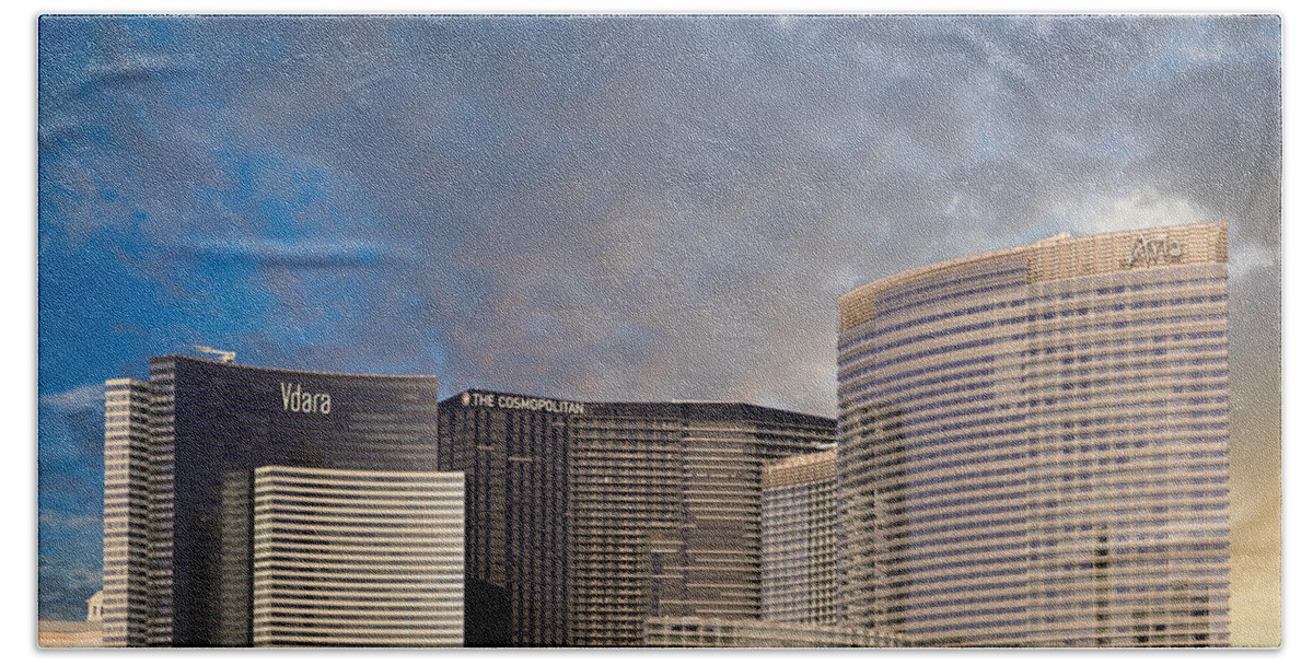 Vdara Beach Towel featuring the photograph Hotels in vegas by Chris Smith