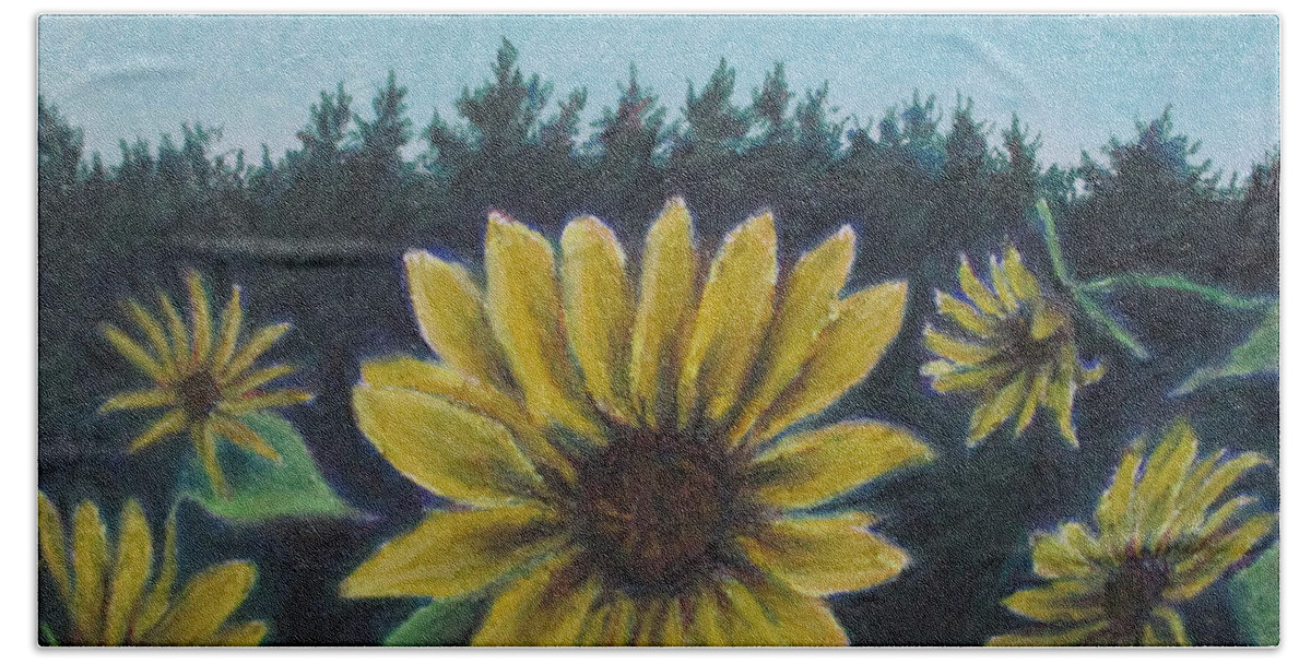 Sun Flower Beach Towel featuring the painting Hours of Flowers by Jen Shearer